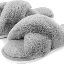 Women's Fuzzy Cross Band Indoor/Outdoor Soft Open Toe Slippers