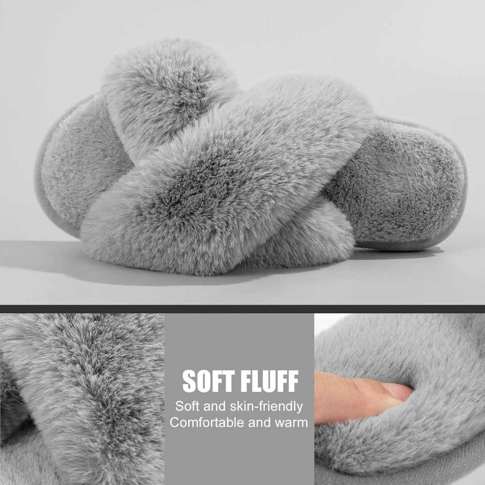 Women's Fuzzy Cross Band Indoor/Outdoor Soft Open Toe Slippers - Image 3