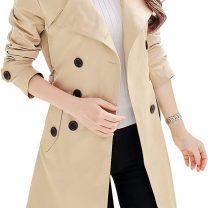 Women's Double-Breasted Trench Coat Classic Lapel Overcoat Slim Outerwear Waterproof Coat with Belt Buckle